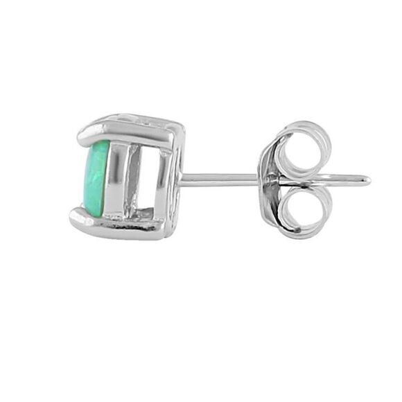 Sterling Silver Round Green Opal Stud Earrings New - Picture 3 of 4